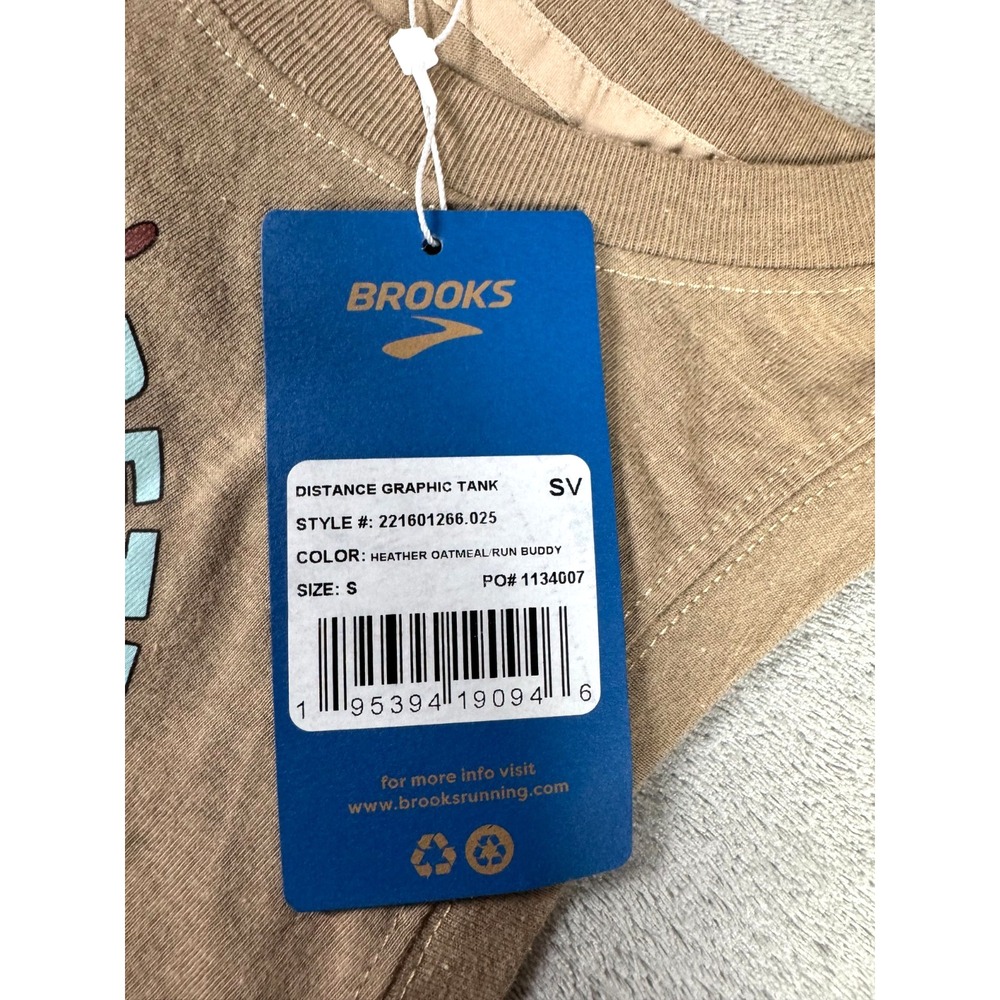 NWT: Brooks Shoes "Run Buddy" Distance Graphic Heather Oatmeal Tank Top Sz Small - Picture 8 of 12